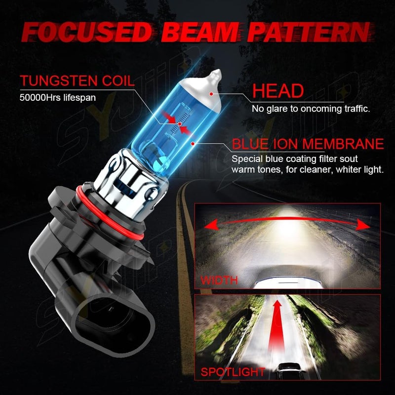 SYJIIP Upgraded Halogen Headlight Bulbs For Toyota Sienna 2004 2005 2006 2007 2008 2009 2010, 9005 9006 High Low Beam Headlamp Lights, 6000K White, 300% Brightness, Plug n Play, 4-Pack - Image 3